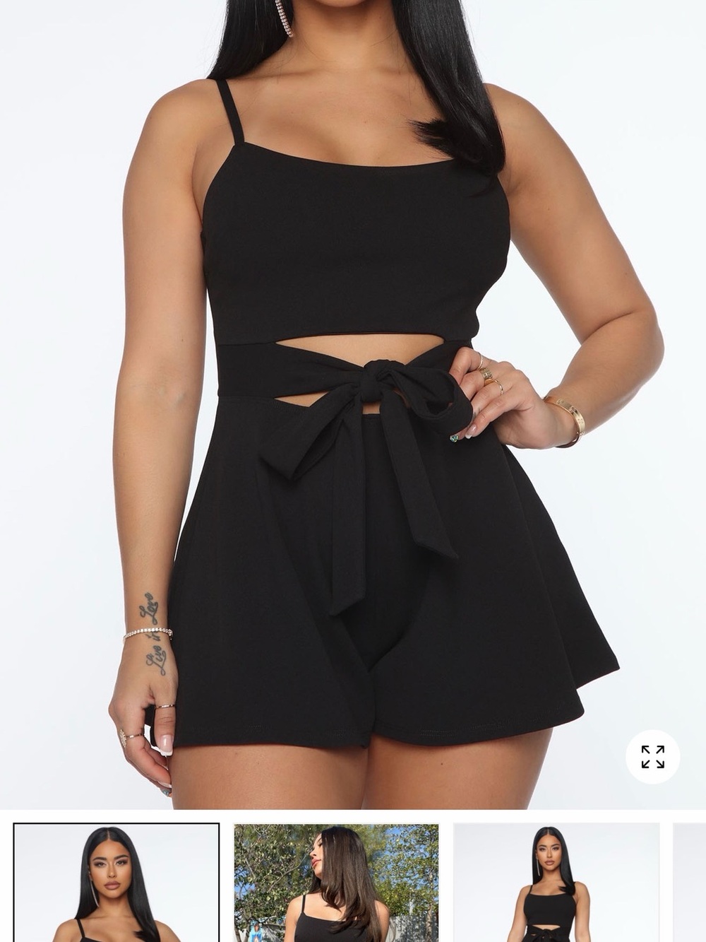 Fashion Nova Black Cutout Tie-Waist Mini Romper